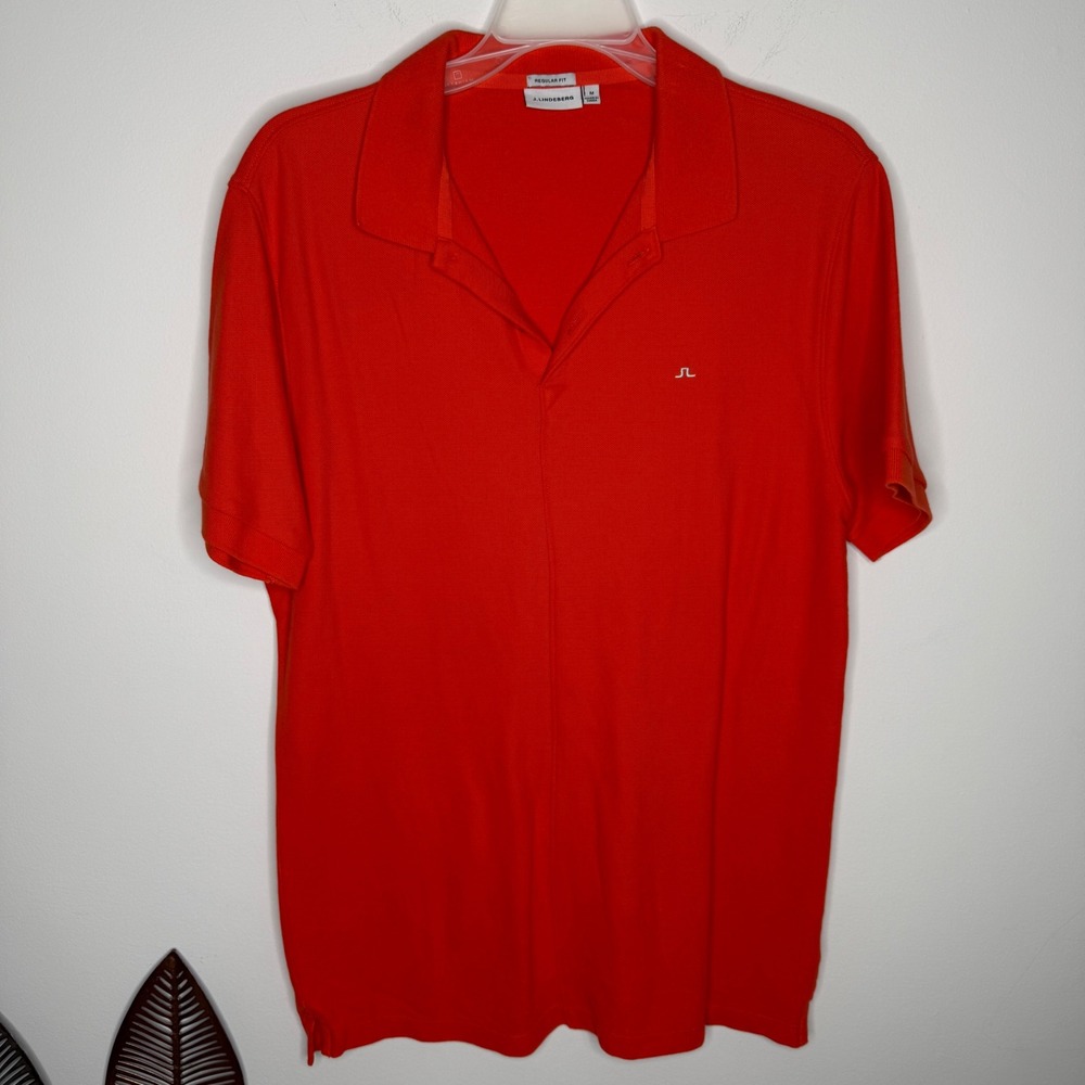 J.Lindeberg Mens Rubi Regular Fit Pique Polo Shirt Orange Short Sleeve Size M